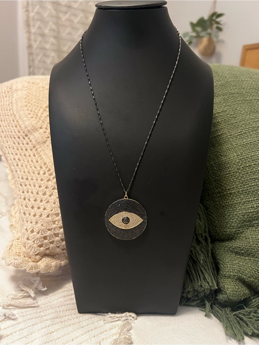 Gold & Black Evil Eye Pendant Necklace - Women Jewelry